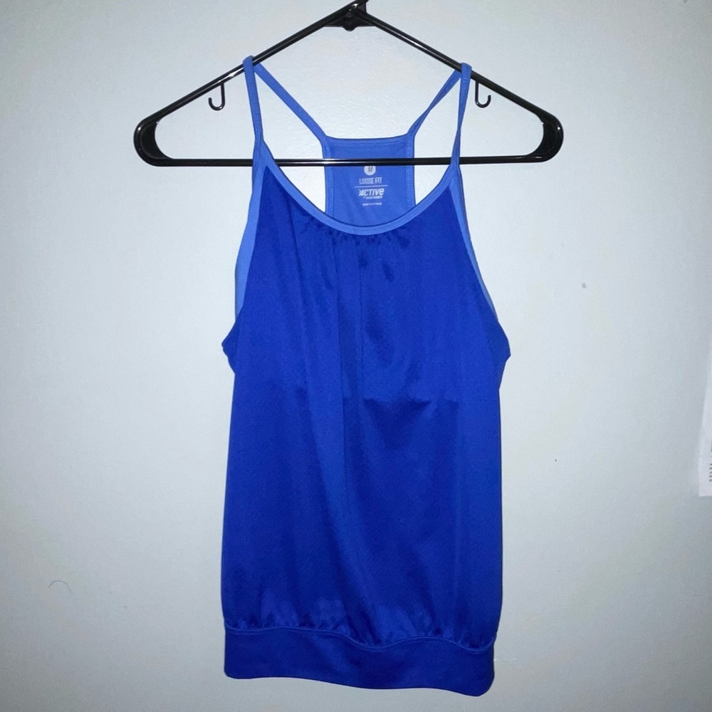 Blue tank top with built in sports bra